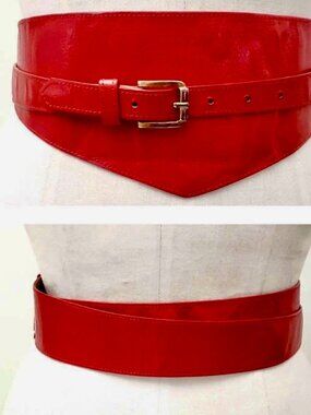 Thierry Mugler 1980s Red Leather Corset Belt – Sculptural Waist Cincher